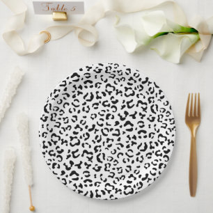 Leopard Print, Leopard Spots, Black And White Paper Plates