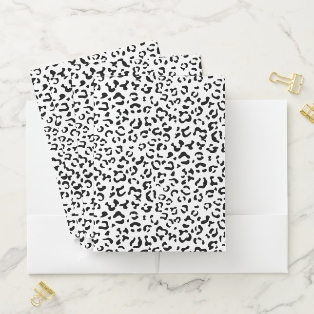 Leopard Print, Leopard Spots, Black And White Pocket Folder (In Situ)