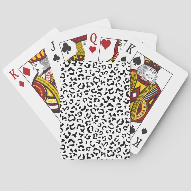 Leopard Print, Leopard Spots, Black And White Poker Cards (Back)