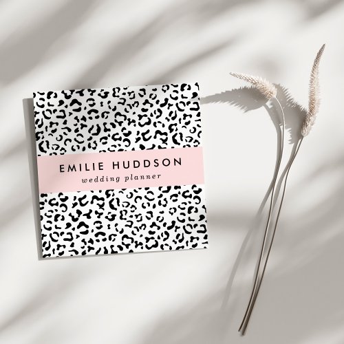 Leopard Print Leopard Spots Black And White Square Business Card
