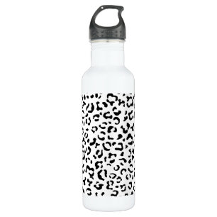 Leopard Print, Leopard Spots, Black And White Stainless Steel Water Bottle