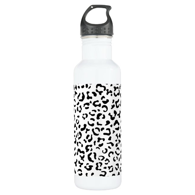 Leopard Print, Leopard Spots, Black And White Stainless Steel Water Bottle (Front)