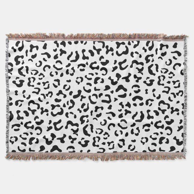 Leopard Print, Leopard Spots, Black And White Throw Blanket (Front)