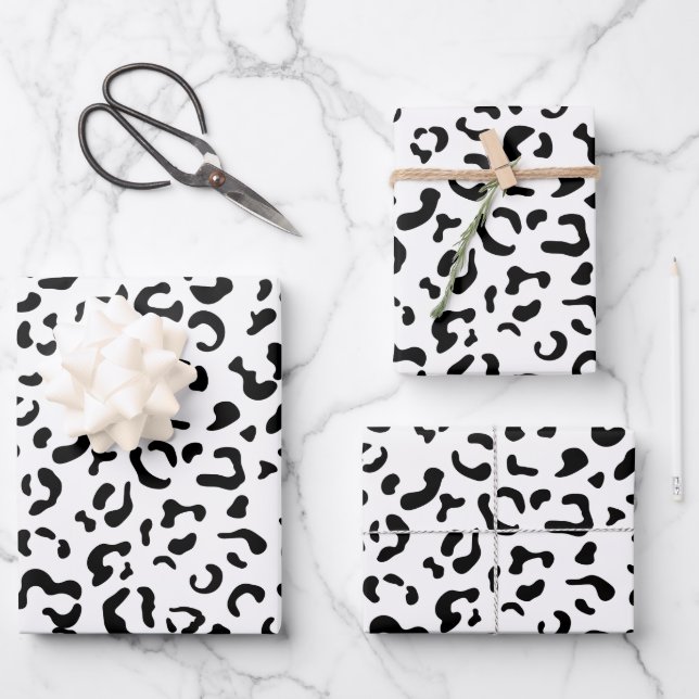 Leopard Print, Leopard Spots, Black And White Wrapping Paper Sheets (Front)