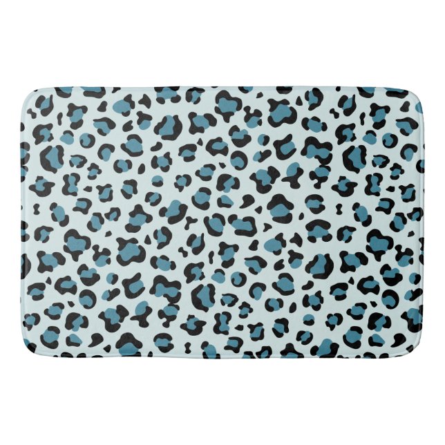 Leopard Print, Leopard Spots, Blue Leopard Bath Mat (Front)