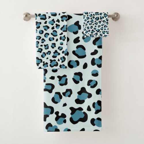 Leopard Print Leopard Spots Blue Leopard Bath Towel Set