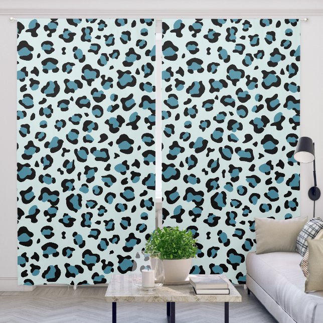 Leopard Print, Leopard Spots, Blue Leopard Blackout Curtains (Living Room)