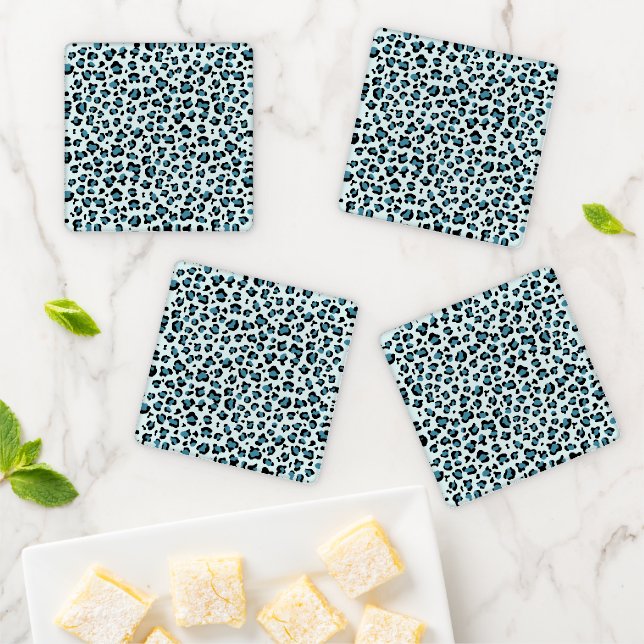 Leopard Print, Leopard Spots, Blue Leopard Coaster Set (In Situ)