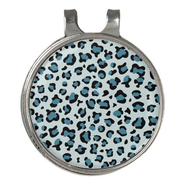 Leopard Print, Leopard Spots, Blue Leopard Golf Hat Clip (Front)