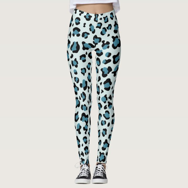 Leopard Print, Leopard Spots, Blue Leopard Leggings (Front)