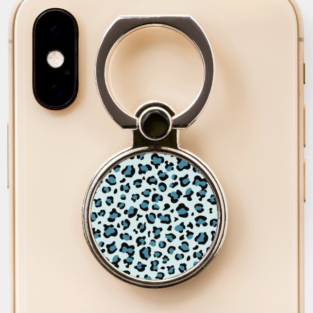 Leopard Print, Leopard Spots, Blue Leopard Phone Ring Stand (Close Up)