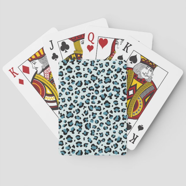 Leopard Print, Leopard Spots, Blue Leopard Poker Cards (Back)