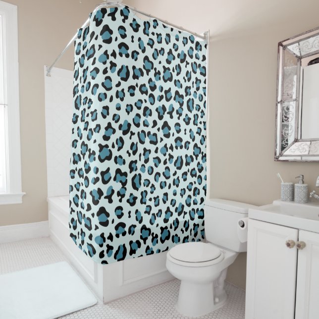 Leopard Print, Leopard Spots, Blue Leopard Shower Curtain (In Situ)