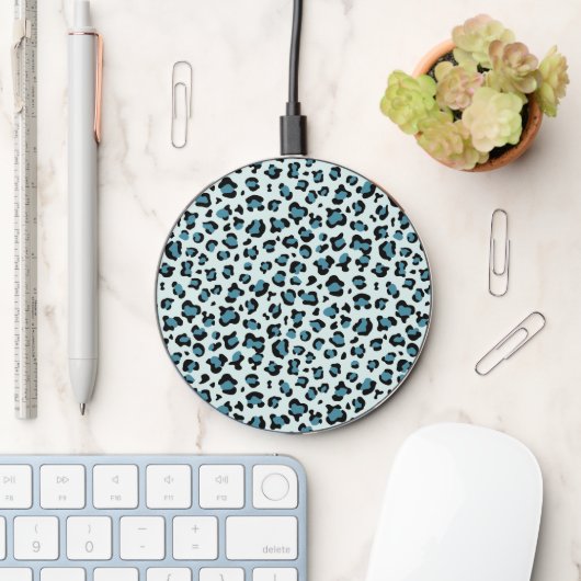 Leopard Print, Leopard Spots, Blue Leopard Wireless Charger (Desk)