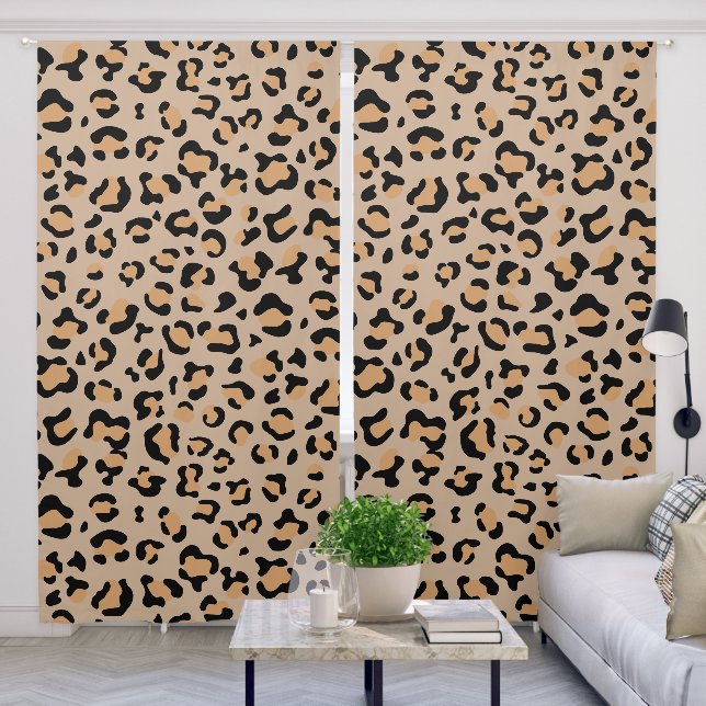 Leopard Print, Leopard Spots, Brown Leopard Blackout Curtains (Living Room)