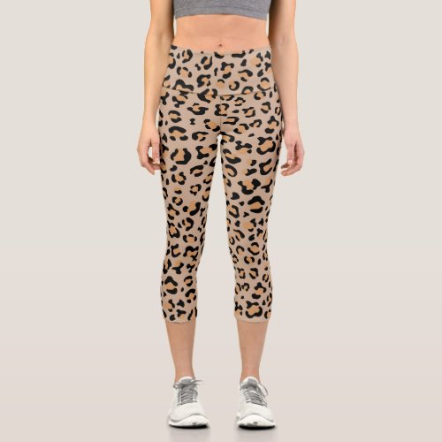 Leopard Print Leopard Spots Brown Leopard Capri Leggings