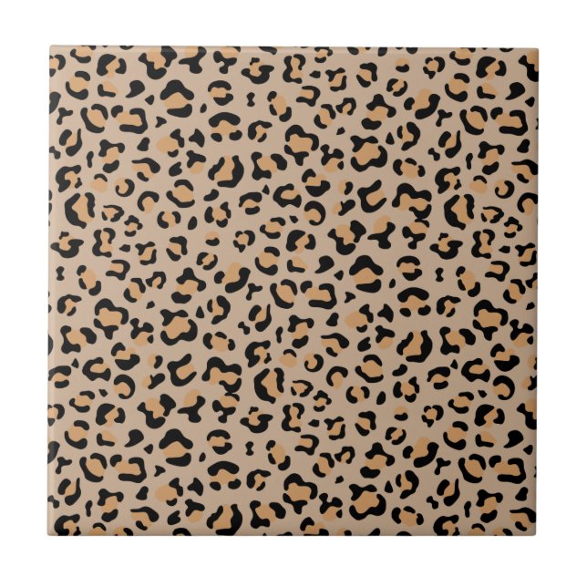 Leopard Print, Leopard Spots, Brown Leopard Ceramic Tile (Front)