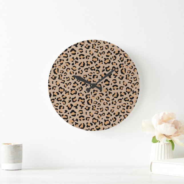 Leopard Print, Leopard Spots, Brown Leopard Large Clock (Home)