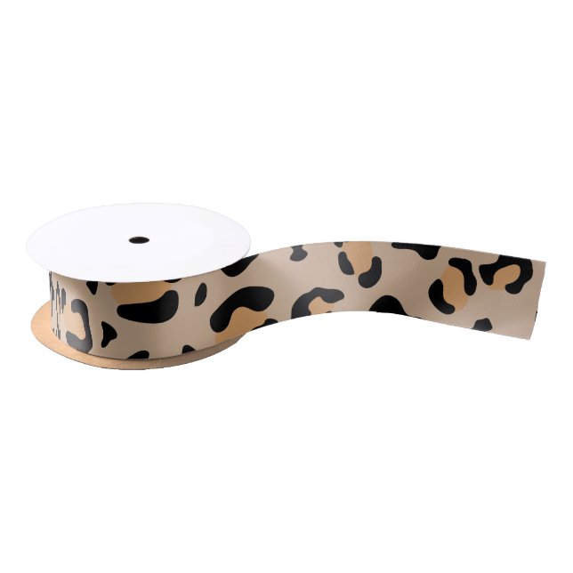 Leopard Print, Leopard Spots, Brown Leopard Satin Ribbon (Spool)