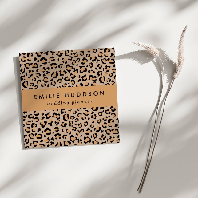 Leopard Print, Leopard Spots, Brown Leopard Square Business Card (Creator Uploaded)