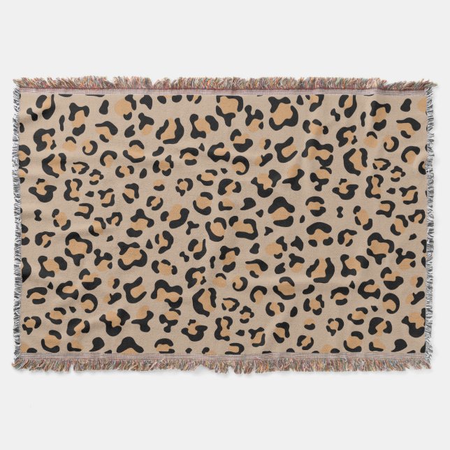 Leopard Print, Leopard Spots, Brown Leopard Throw Blanket (Front)