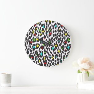 Leopard Print, Leopard Spots, Colorful Leopard Large Clock