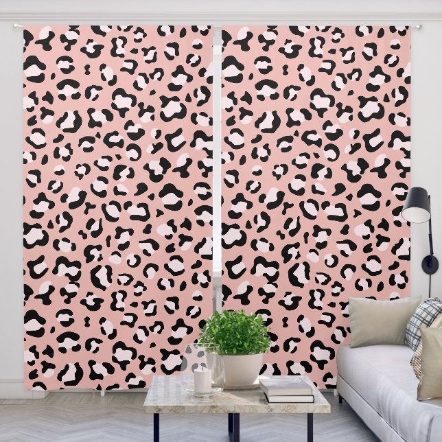 Leopard Print, Leopard Spots, Pink Leopard Blackout Curtains (Living Room)