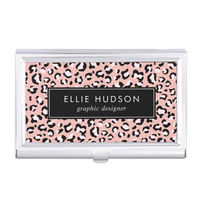 Leopard Print, Leopard Spots, Pink Leopard Business Card Case (Front)