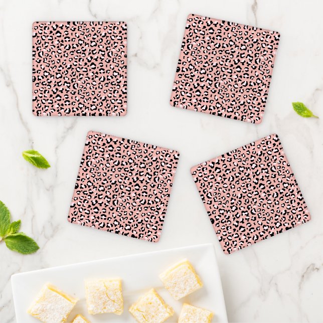 Leopard Print, Leopard Spots, Pink Leopard Coaster Set (In Situ)