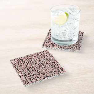 Leopard Print, Leopard Spots, Pink Leopard Glass Coaster
