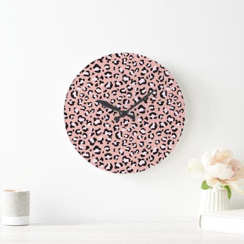Leopard Print Leopard Spots Pink Leopard Large Clock