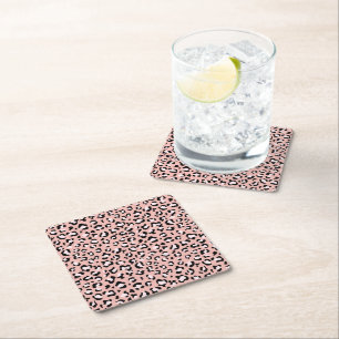 Leopard Print, Leopard Spots, Pink Leopard Square Paper Coaster