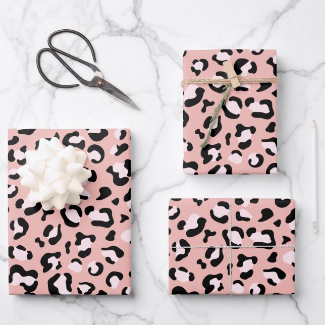 Leopard Print, Leopard Spots, Pink Leopard Wrapping Paper Sheets (Front)