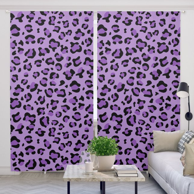 Leopard Print, Leopard Spots, Purple Leopard Blackout Curtains (Living Room)
