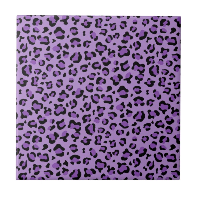 Leopard Print, Leopard Spots, Purple Leopard Ceramic Tile (Front)