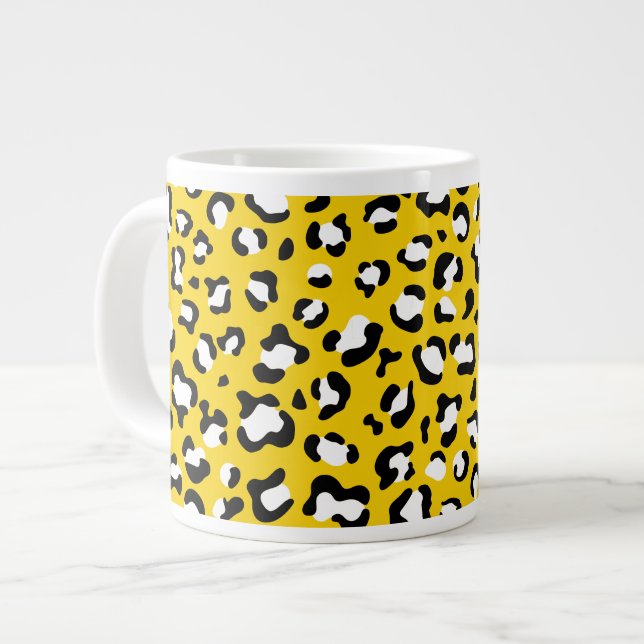 Leopard Print, Leopard Spots, Yellow Leopard Giant Coffee Mug (Front Left)