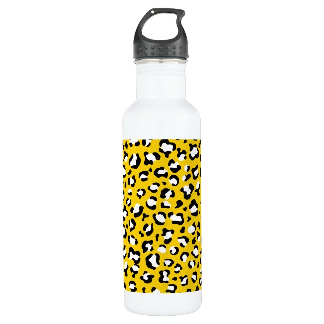 Leopard Print, Leopard Spots, Yellow Leopard Stainless Steel Water Bottle (Front)
