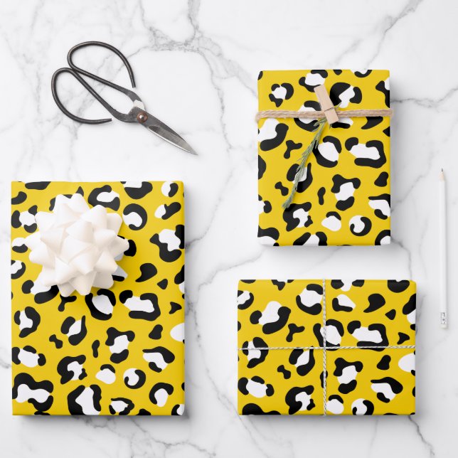 Leopard Print, Leopard Spots, Yellow Leopard Wrapping Paper Sheets (Front)