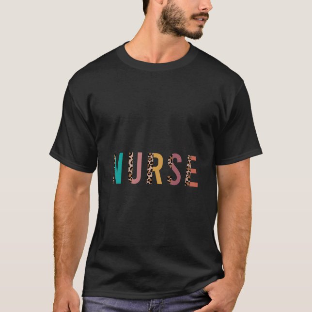 Leopard Print Letters Home Health Nurse Rn Nursing T-Shirt (Front)
