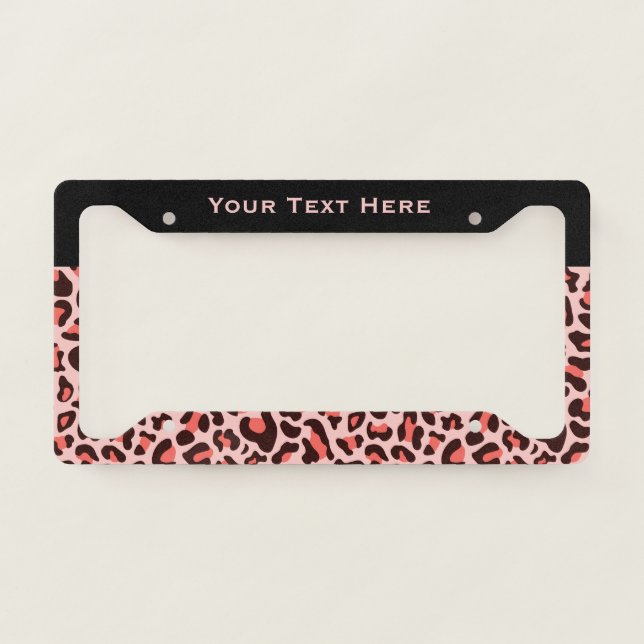 Leopard Print License Plate Frame Hot Pink (Front)