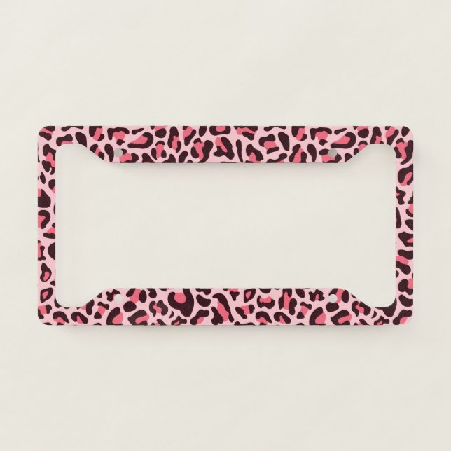 Leopard Print License Plate Frame Hot Pink (Front)