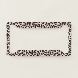 Leopard Print License Plate Frame Pink Rose Gold