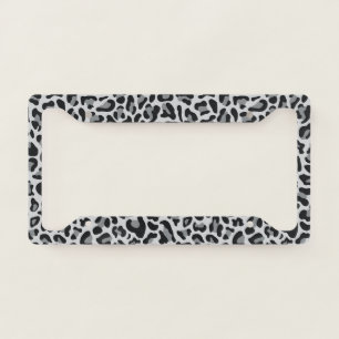 Leopard Print License Plate Frame Silver Gray