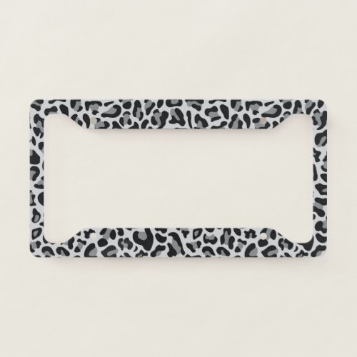 Leopard Print License Plate Frame Silver Gray 