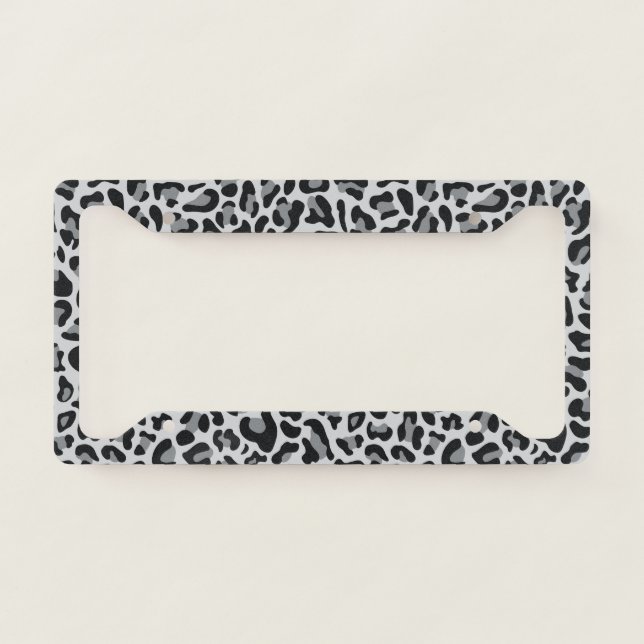 Leopard Print License Plate Frame Silver Gray  (Front)
