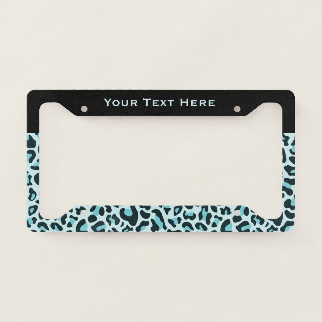 Leopard Print License Plate Frame Teal Blue Frames (Front)