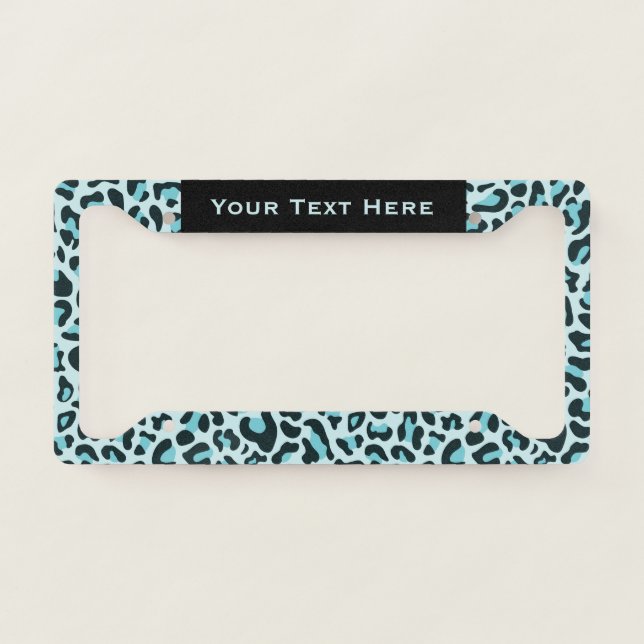 Leopard Print License Plate Frame Teal Blue Frames (Front)