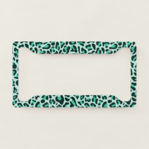 Leopard Print License Plate Frame Teal Blue Green