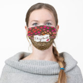 Leopard Print Lips Kisses Personalized Adult Cloth Face Mask (Worn)
