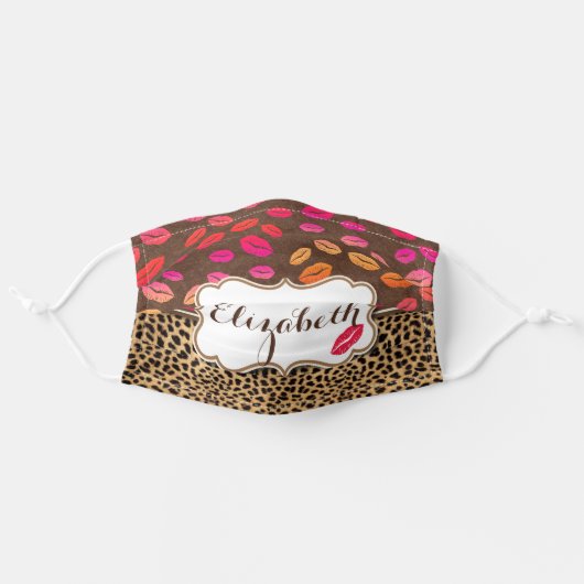 Leopard Print Lips Kisses Personalized Adult Cloth Face Mask (Front, Unfolded)
